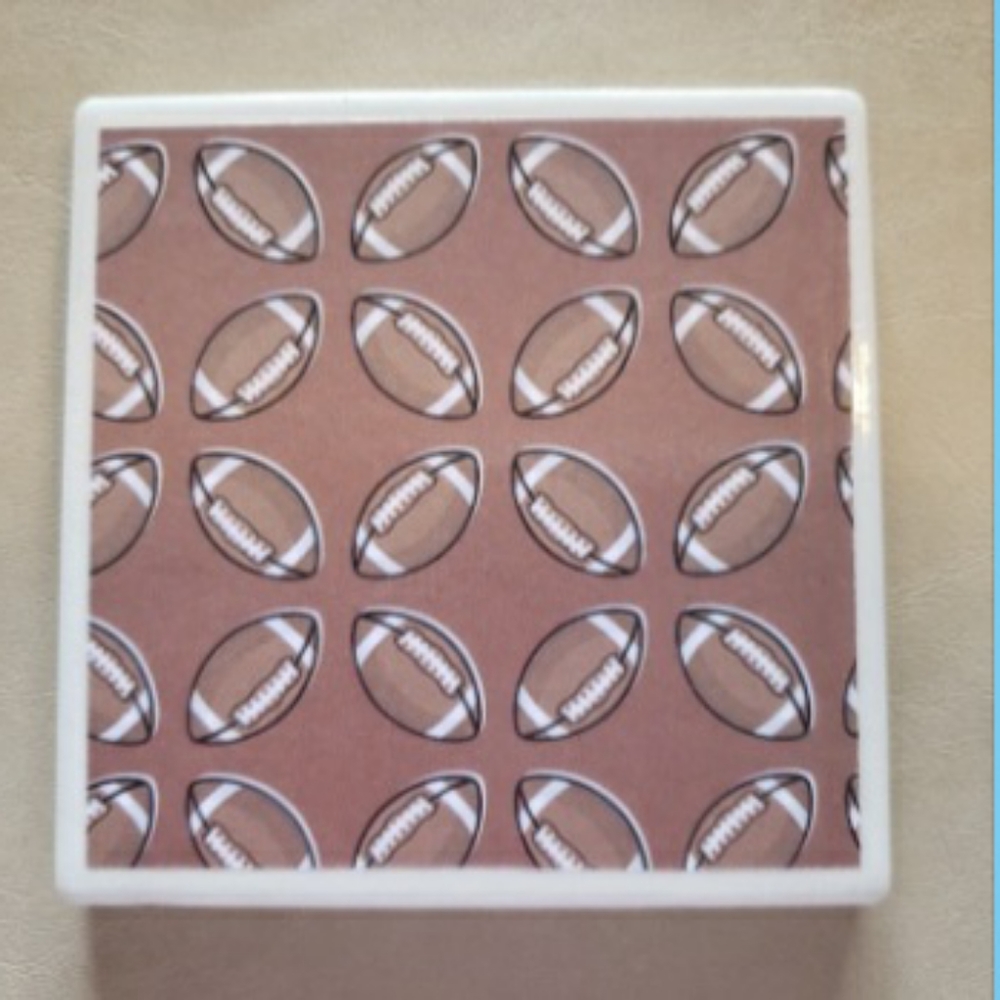 INDIVIDUAL DECOUPAGE SINGLE CERAMIC TILE COASTER WITH FOOTBALL DESIGN